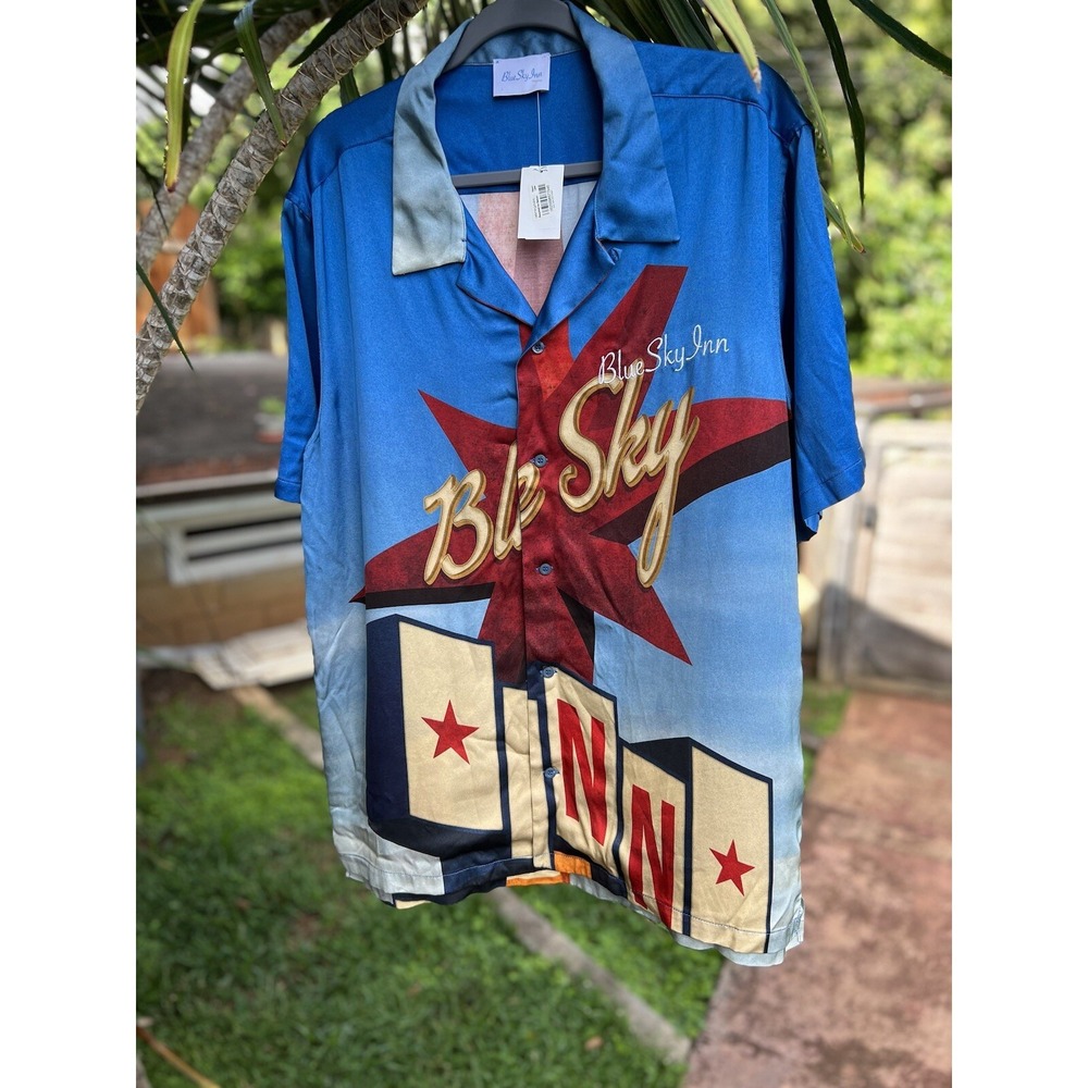 BLUE SKY INN $345 Viscose Button Down Shirt Vegas Style Size Large MADE IN ITALY